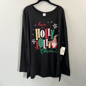 Holiday Time Black Holly Jolly Christmas Holiday Sweater Cotton Blend 2X